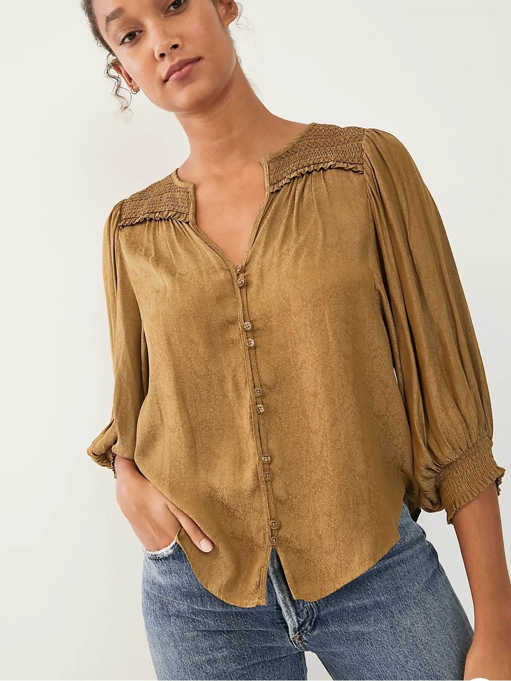 Anthropologie Cacee Jacuard Buttondown Blouse, Small Petite